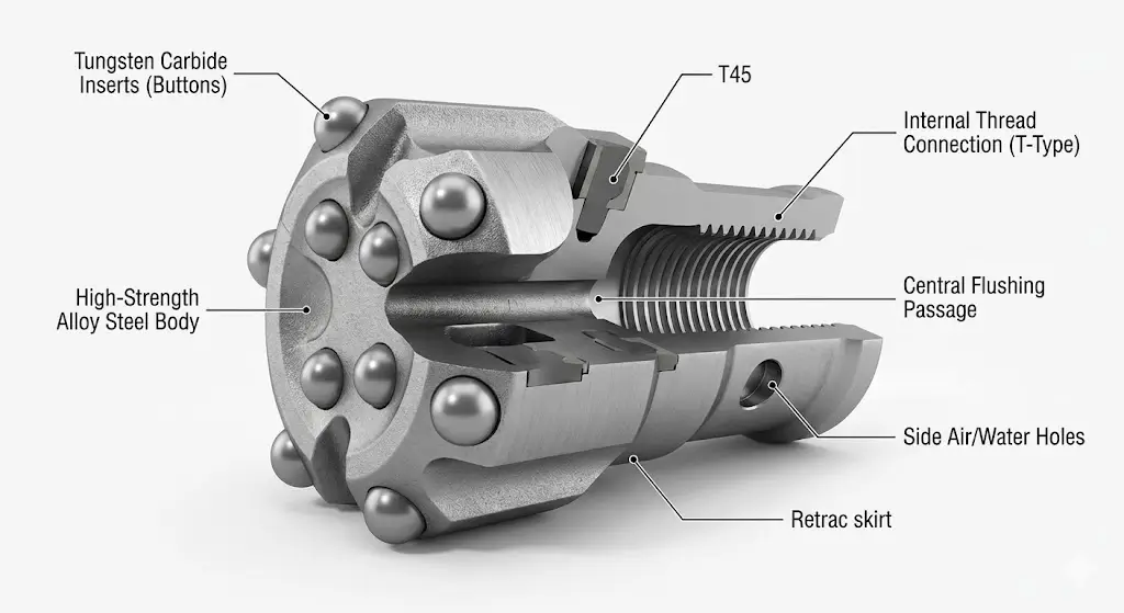 Estructura de la broca de rosca T45