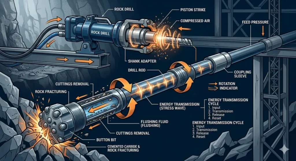 Principio de funcionamiento de las brocas de martillo en cabeza