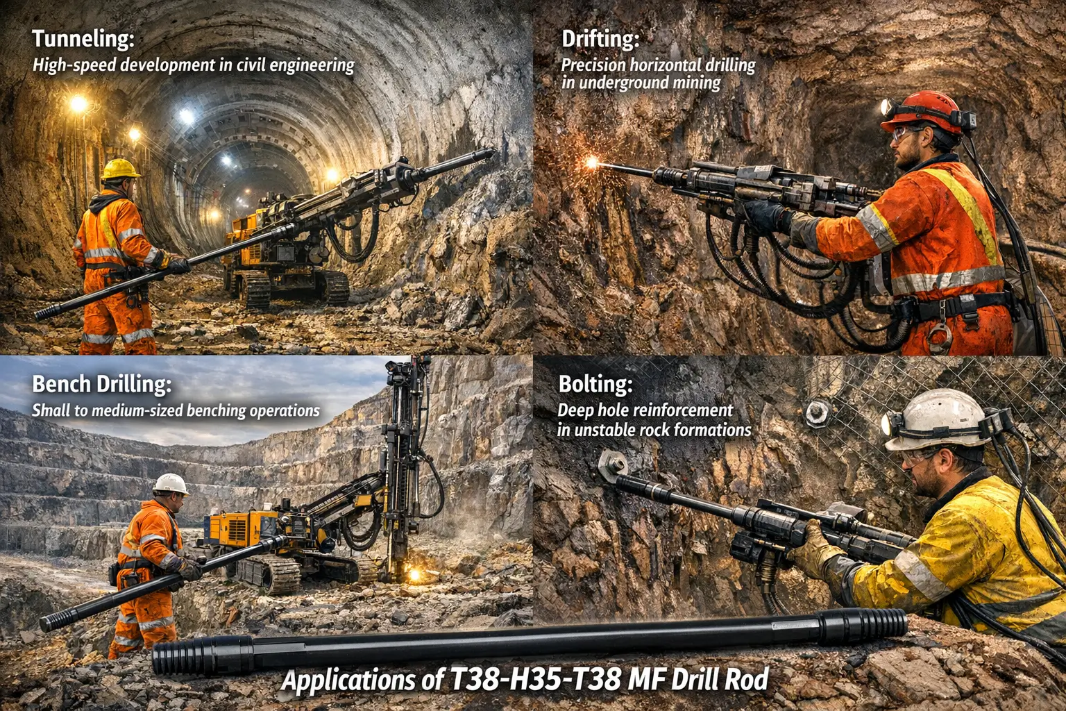 Aplicaciones de la barra de perforación T38-H35-T38 MF