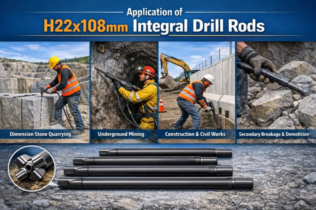Aplicación de las barras de perforación integrales H22x108mm