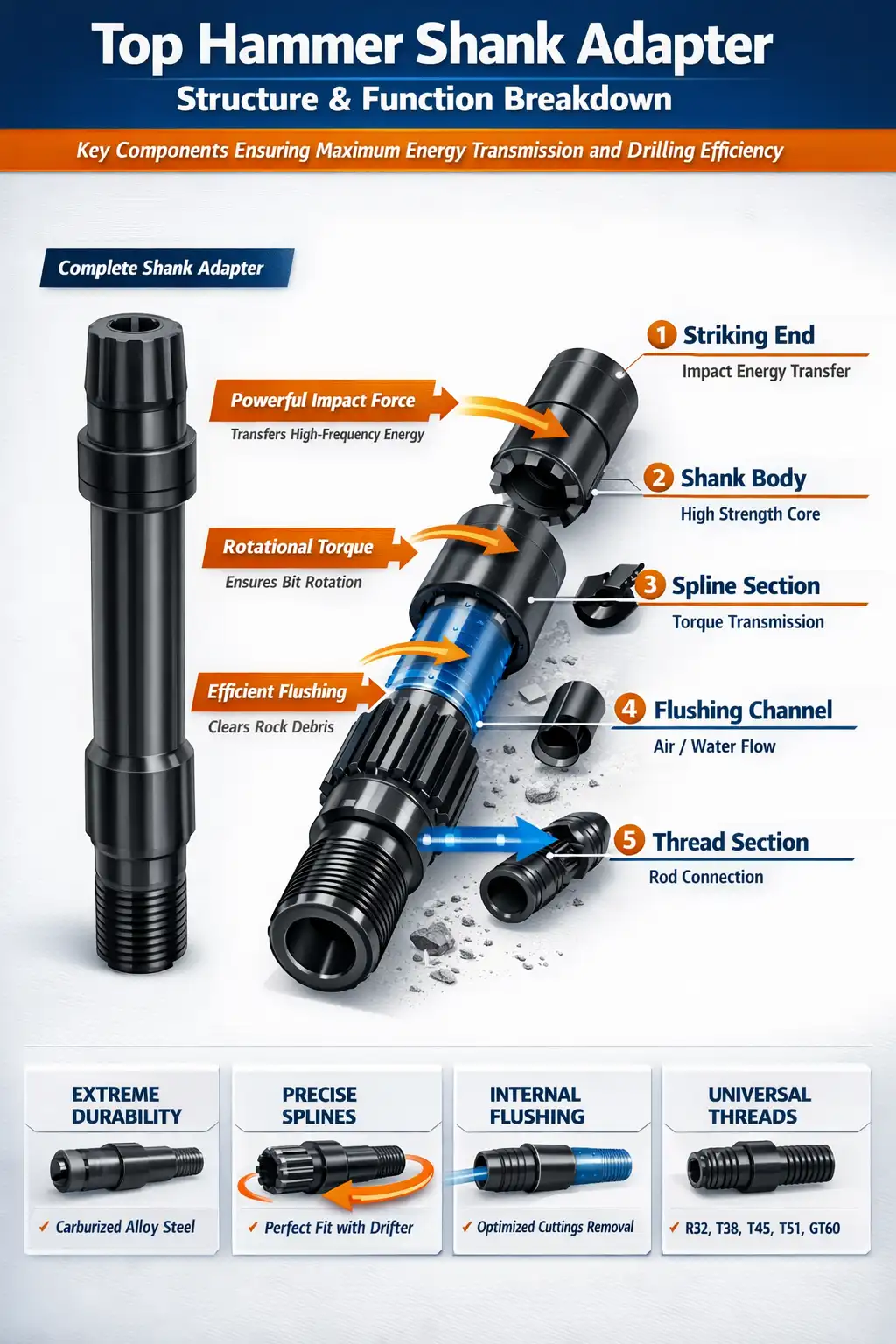 Estructura y función del adaptador de mango de martillo en cabeza
