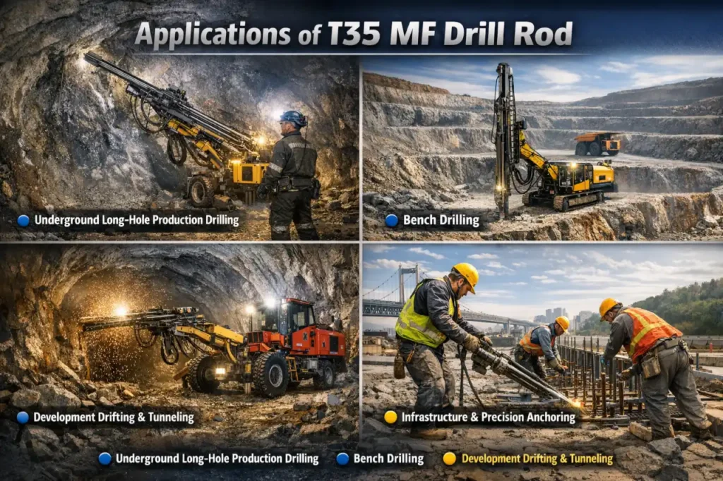 Aplicaciones de la barra de perforación T35 MF