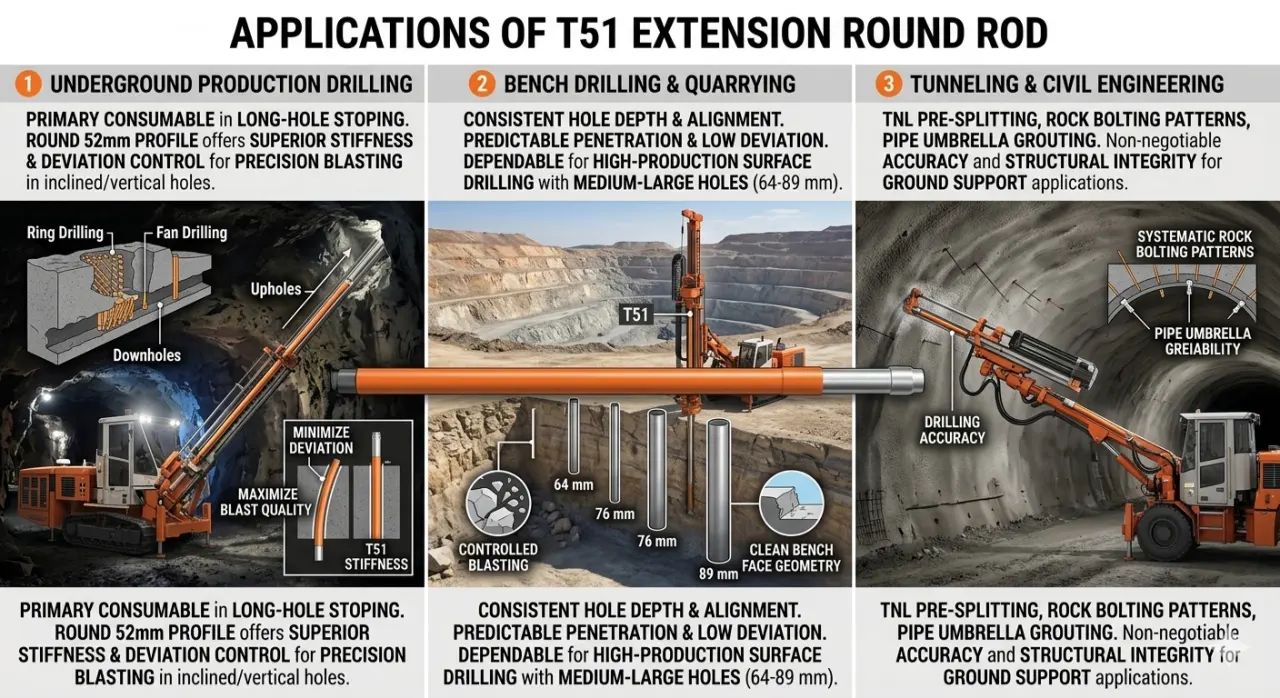 Aplicaciones de la alargadera redonda T51