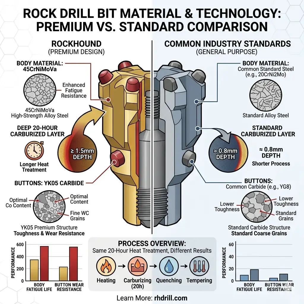 El mejor material para brocas de martillo ¿Por qué 45CrNiMoVa y YK05 superan a los aceros estándar?