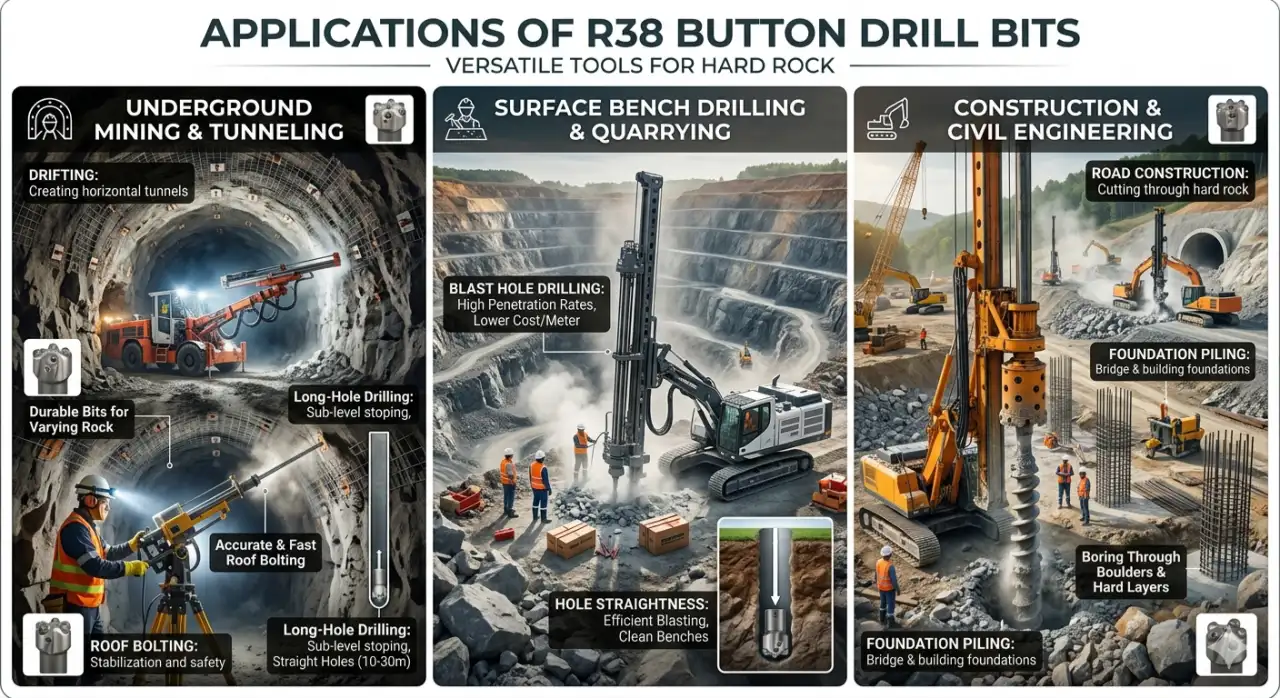 Aplicaciones de las brocas de botones R38
