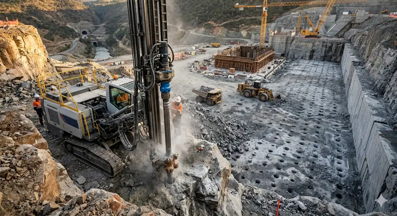 Voladuras de banco de gran diámetro en cimientos de presas y aliviaderos