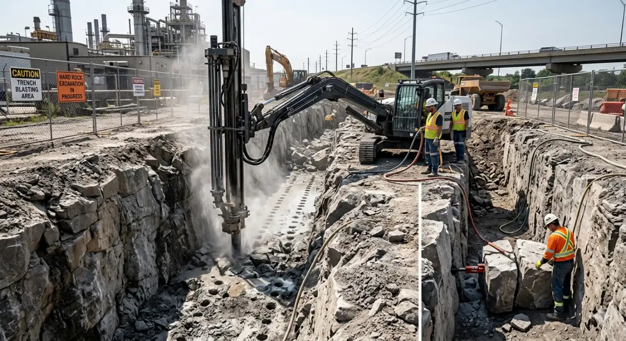 Excavación de zanjas en roca dura